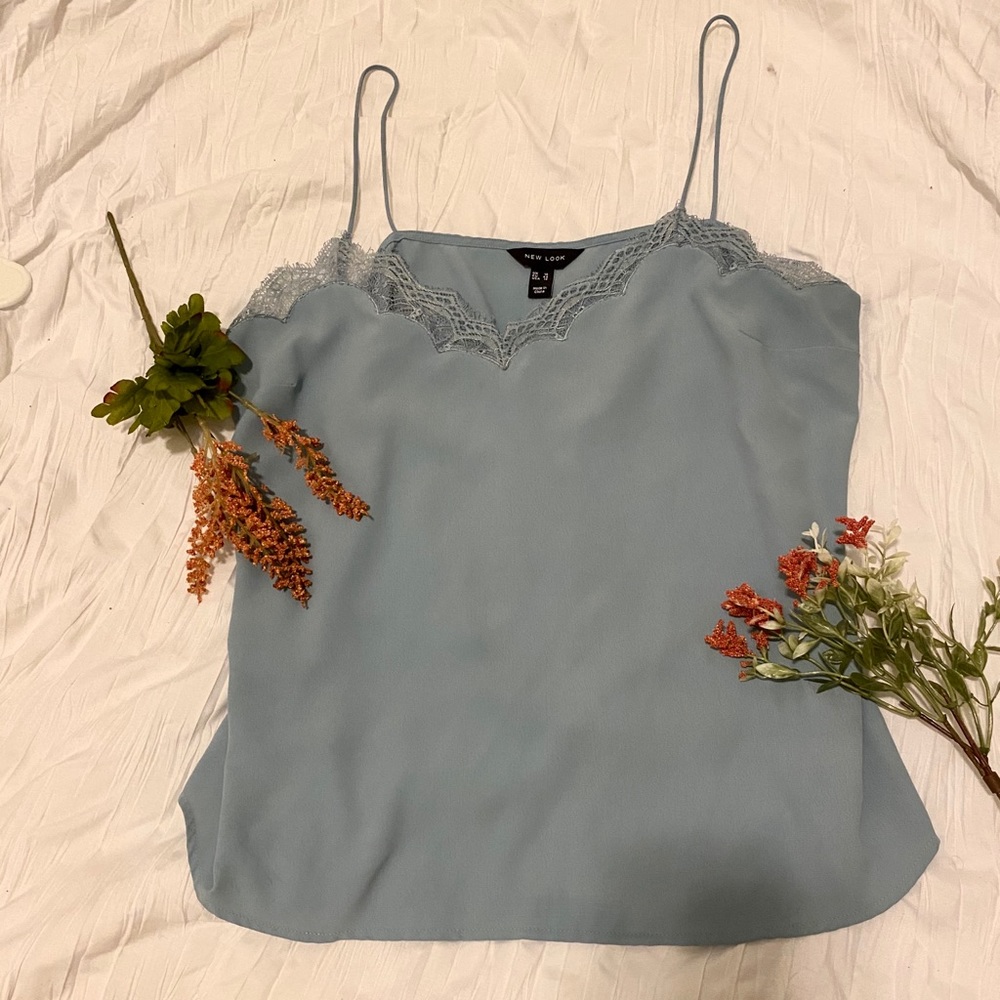 Pastel blue lace trim Newlook cami